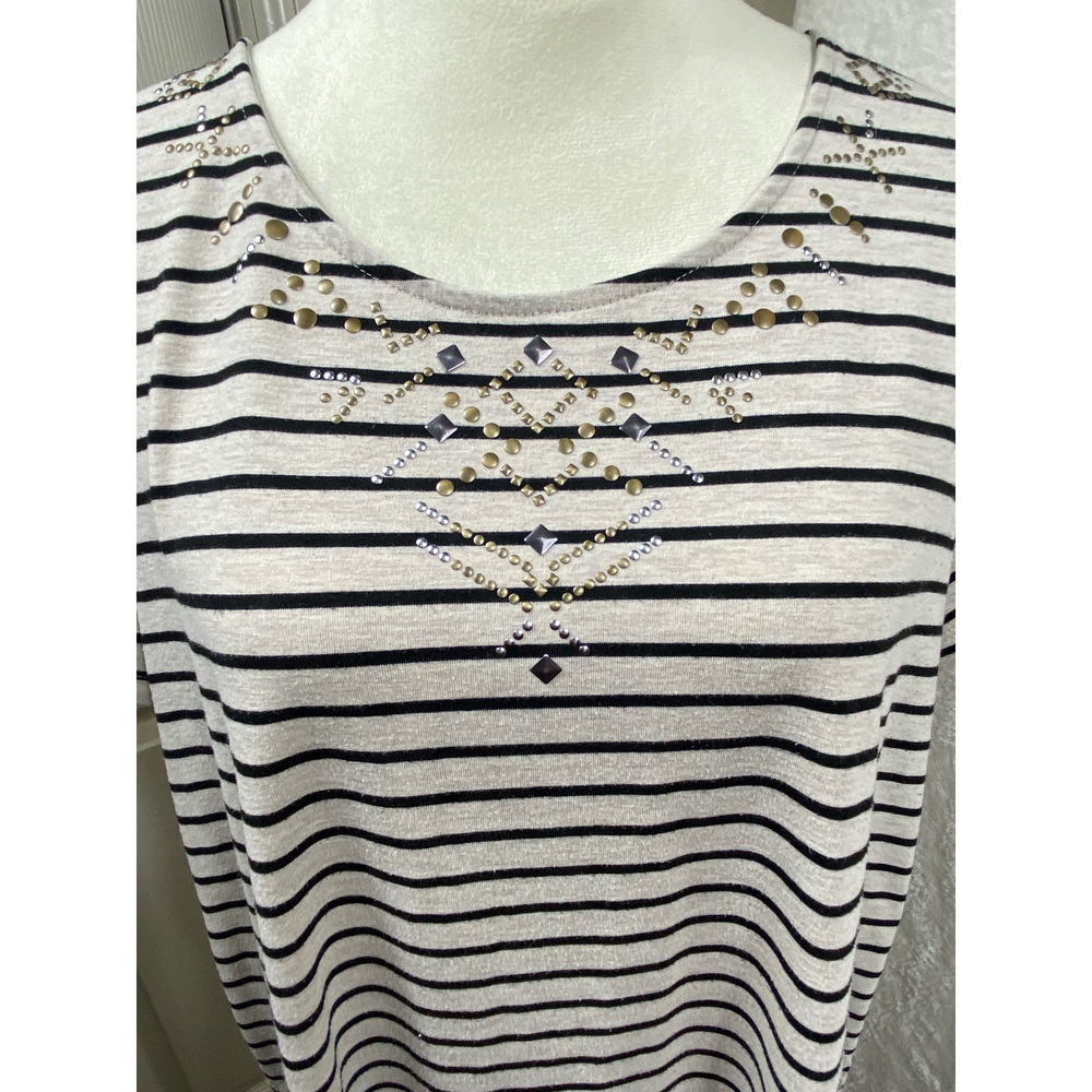 Rose + Olive Women's XL Striped Embellished Top Tee Shirt Casual Blouse